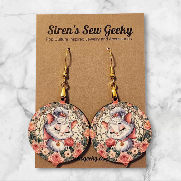 Aristocats Marie Floral Art Nouveau Earrings Disney Paris - Picture 1 of 2